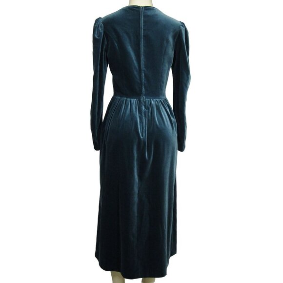VTG LAURA ASHLEY S M Velour Velvet Whimsigoth Goth Witchy Midi Maxi Teal Dress - Picture 5 of 11